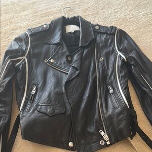 Leather Biker Jacket with White Piping - Iro
